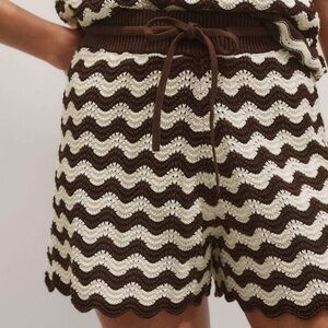 ME+EM Stripe Scallop Knit Short in Cream/Summer Chocolate, Size Large